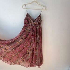 Diane von Furstenberg Jolie Silk Chiffon Faux Wrap Dress Kilim Print Pink Sz 8